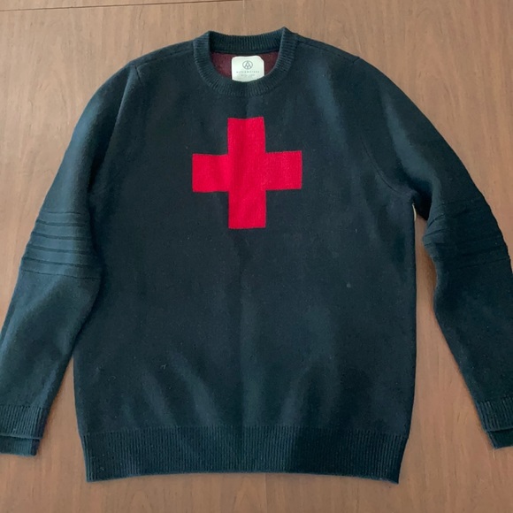 Alps & Meter luxury sweater. Black with a Red Cross, size XL. - Picture 1 of 6